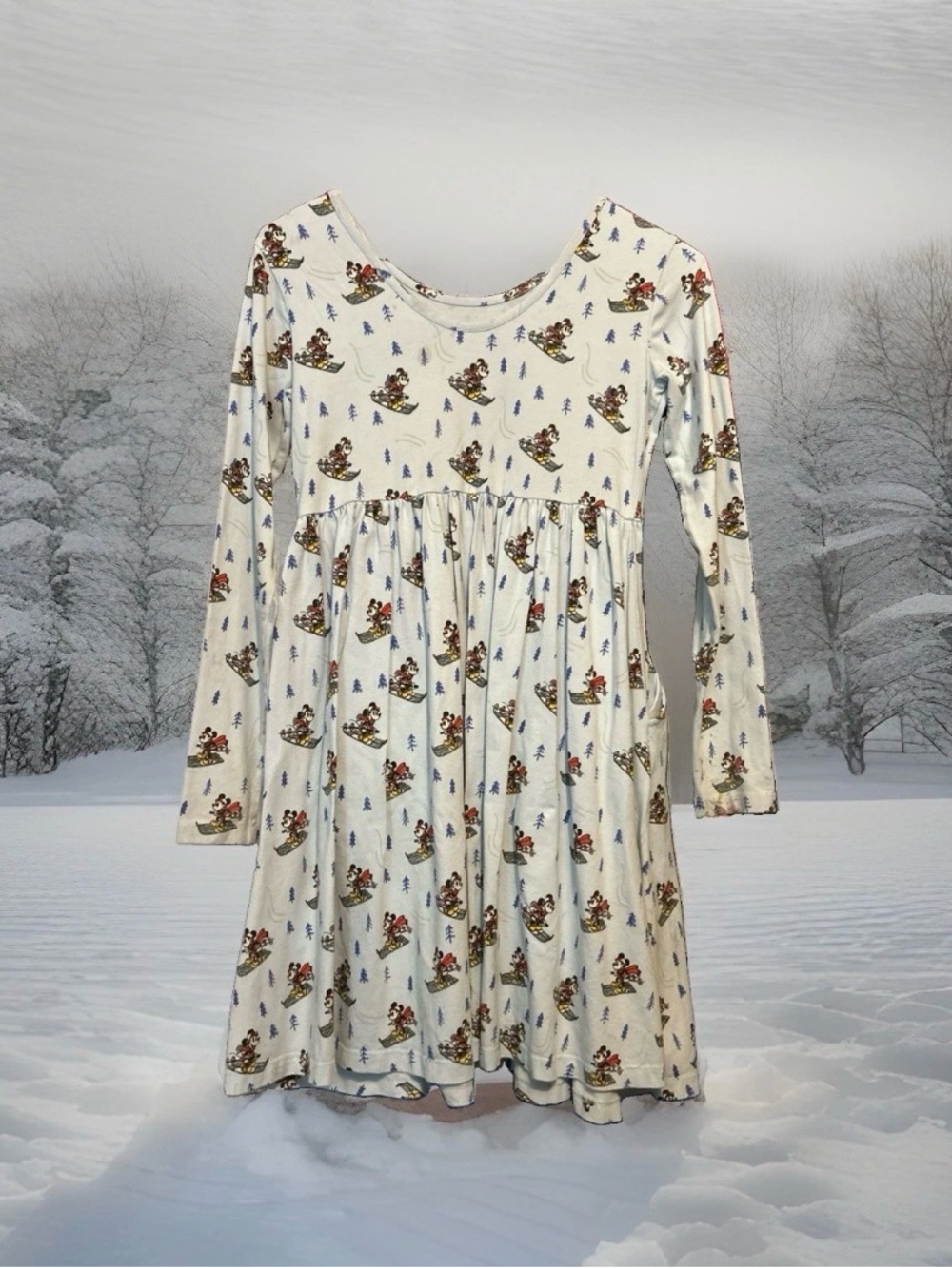 Hanna Andersson Cream Long-Sleeve Disney Holiday Print Dress for Kids